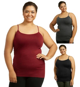 Women's Plus Size Plain Camisole Tank Top with Adjustable Straps 3 Color Choices - Picture 1 of 4