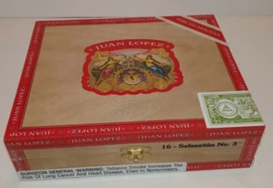 Juan Lopez Seleccion No 3 Wooden Empty Cigar Box Wood Latch Lid Handcrafted  - Picture 1 of 6
