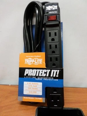 Tripp-Lite TLP6B Surge Protector (Black) 6ft 6-outlet 360 Joules NEW - Image 1 of 4
