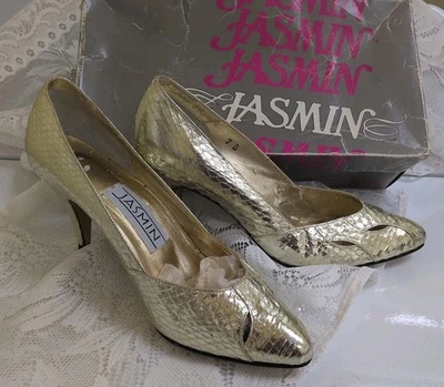 Zapatos Tacones Serpiente Lámina Dorada Discoteca Años 70 De Colección SIN USAR Caja Original Talla 7B  Foto 1 de 4