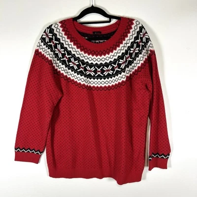 Talbots Fair Isle Sweater Red Black White Pullover Sz 2X Nordic Heritage Holiday - Image 1 of 4