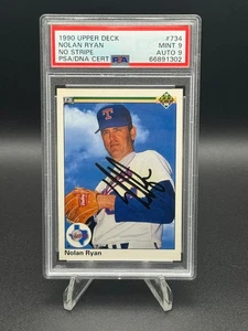 NOLAN RYAN 1990 Upper Deck NO STRIPE ERROR #734 Signed Autograph 🔥PSA 9 Auto 9 - Picture 1 of 4