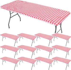 12 Pcs Picnic Table Cover Elastic Fitted Flannel Backed Plastic Vinyl - Picture 1 of 7