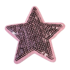 Sequins Pink Star Patch Embroidered Iron On Patches 3" x 3" - Picture 1 of 3