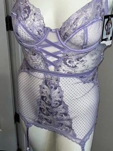 Seven 'til Midnight, Encaje Malla Elástica Chemise Corredor Espalda Talla XL NUEVO Púrpura - Imagen 1 de 11