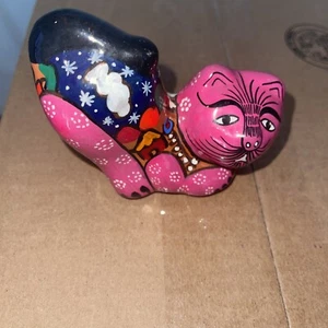 Pink Cat Figurine Terra Cotta Clay HAND PAINTED Mexican Folk Art Unbranded Used - Picture 1 of 10