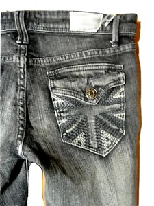 VIGOSS Jeans Gr.3 BRITAIN Skinny schwarz grau Denim bestickt Pattentasche Designer - Bild 1 von 10