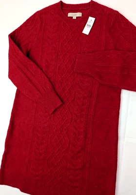Suéter Largo Tejido Mezcla Poli Lana LOFT Mujer L, Rojo Cuello Redondo Suave Acogedor Pullover Foto 1 de 4