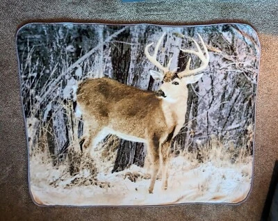 Manta de ciervo de lana de pala tiro de pila alta 65 x 79" reversible bidireccional ciervo Foto 1 de 4