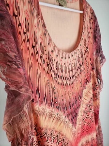 Energe World Wear XL Top Cap Flutter Lace Sleeve Tunic Round Neck Stud Embellish - Picture 1 of 9