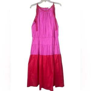 NWT London Times Pink and Orange-ish Red Tiered Colorblock Dress Size Large - Picture 1 of 16