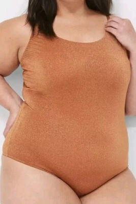 Lane Bryant Glam Glistening Gold Glitter Cheeky Bodysuit Plus Size 22/24, 3X - Image 1 of 4