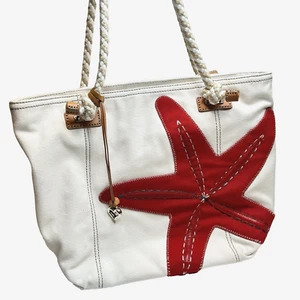 BRIGHTON Rare Red & White Starfish Harbor Tote Nautical Shoulder Beach Bag NWOT - Picture 1 of 11