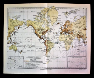 1902 Original Landkarte..Erdbeben, Flutwellen und Vulkane auf der Erde.Meyers - Bild 1 von 1