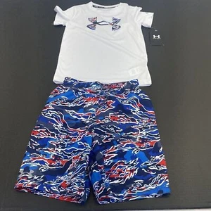UNDER ARMOUR UPF 50+ 2PC Rash guard & Trunks Swim Trunks Boys  Size 4 Multicolor - Picture 1 of 16