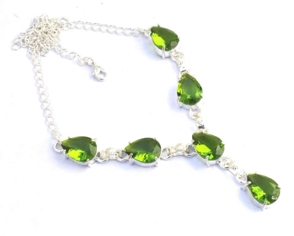 Green Peridot Gemstone Handmade 925 Sterling Silver Jewelry Necklaces Size 18" - Image 1 of 1
