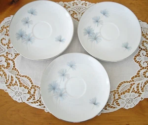 Vintage Fine China STARDUST 1373 6" Saucers Porcelain Blue Flowers ~ Set of 3 ~ - Picture 1 of 5