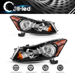 Black Housing Headlights For 2008-2012 Honda Accord 4-Door Sedan Amber Lamps - Picture 1 of 8