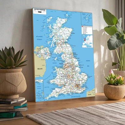 A0 A1 A2 A3 Map Of Britain UK Detailed Major Cities & Roads Poster Modern Decor - Image 1 of 4