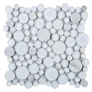 Azulejo de mosaico de burbujas de vidrio blanco y Carrara BUBW-02, 10-1/2" x 10-1/2" x 8 mm, NUEVO - Imagen 1 de 7