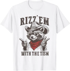 Autism Funny Rizz Em With The Tism Meme Autistic Raccoon T-Shirt unisex T-Shirt - Picture 1 of 2