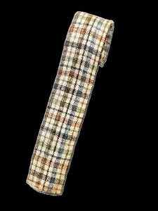 Vtg ROOSTER skinny 2" Square-end Neck tie ~woven plaid~silk/wool/linen~ 2" X 54" - Picture 1 of 8