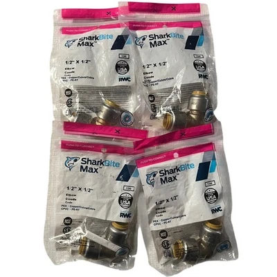 SharkBite MAX 1/2 in. Brass 90-Degree Push-to-Connect Elbow Fitting 4 Pack - Image 1 of 3