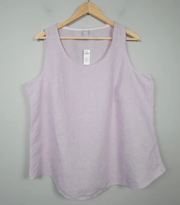 NWT Chicos Tank Top 3 XL Women Stripe Linen Cotton Sleeveless Scoop Pink White - Image 1 of 4