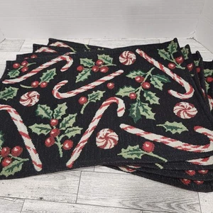 Set 4 Weihnachten Tischsets Zuckerstangen Stechpalme Gobelin  - Bild 1 von 6