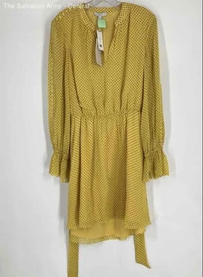 Joie Womens Yellow Black Polka Dot Belted Long Sleeve Fit & Flare Dress Size M - Image 1 of 4