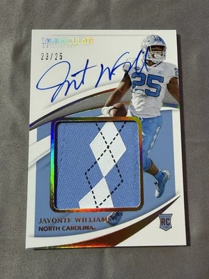 Javonte Williams 2021 Panini Immaculate Collegiate Rookie Patch Auto 23/25 RC - Image 1 of 4