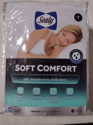 Sealy Soft Comfort Fitted Mattress Protector White Twin NIP:BD25-4 Foto 1 de 2