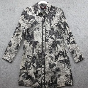 Johnny Was Workshop Piping Shirt Dress Womens XS Black White Animal Print Button - Picture 1 of 8