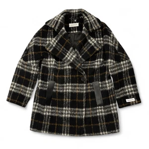 Neu ohne Etikett Calvin Klein Wollmischung kariert Erbsenmantel Gr. M dunkel Academia Twee City klassisch - Bild 1 von 13