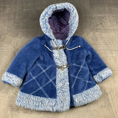 Casaco infantil de pele sintética azul vintage com capuz ILGWU feito em união alemão alternadores 2T/3T - Imagem 1 de 4