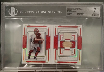 Libro de materiales triples legendarios de National Treasures 2023 #15 Johnny Bench BGS 7 Foto 1 de 4