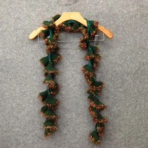 Wool Knit Scarf Womens Green Ruffled Spiral Eyelash Holiday Funky Handmade 46 in - Picture 1 of 9