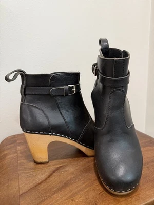 Botas suecas Hasbeens Jodhpur tamanco couro madeira preto fivela preto tamanho 37 - Imagem 1 de 4