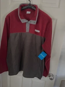 COLUMBIA Men's XL Steens Mountain Half Snap Fleece Pullover Gray/dark red NWT - Picture 1 of 3