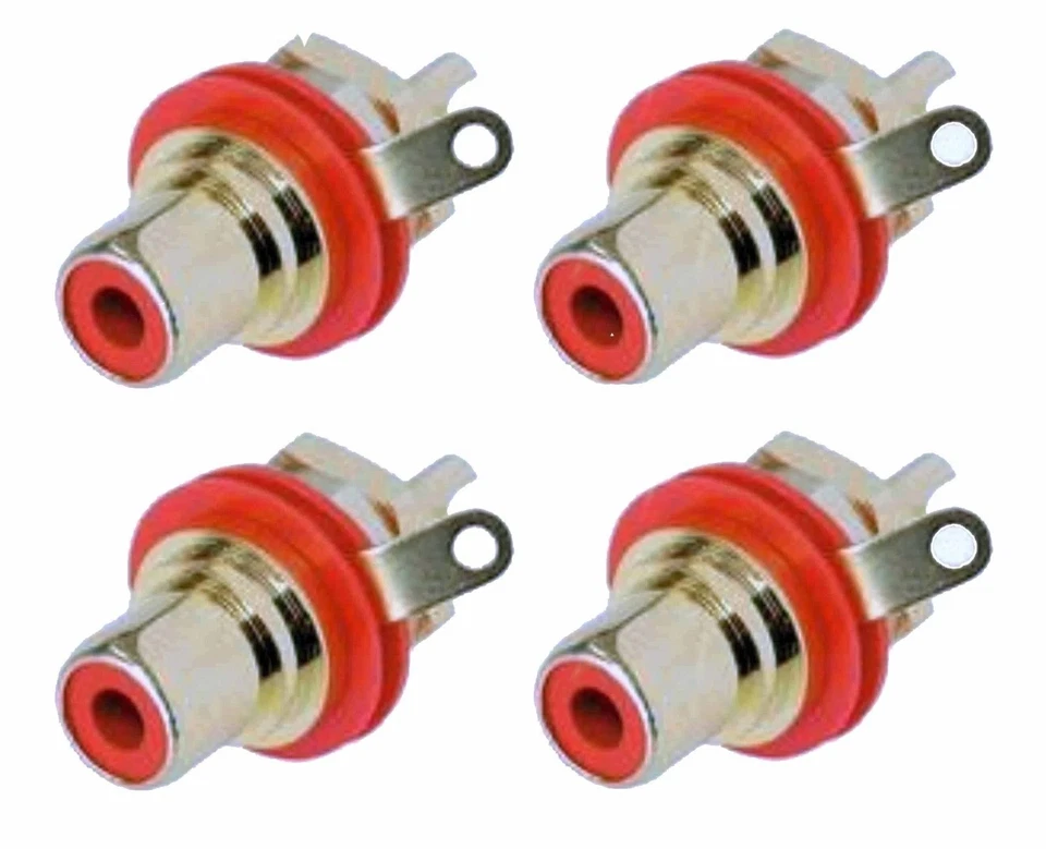 (4 PACK) REAN NYS367-2 RCA Panel Mount Jack w/ Gold Plated Contacts - RED - Image 1 of 1