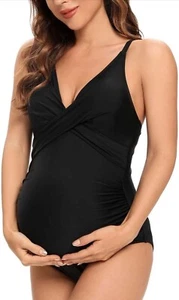 Ziola Maternity Swimsuit One Piece Women’s XL Front Cross Bathing Suit Black NWT - Picture 1 of 11