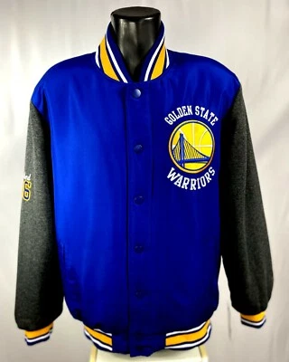 GOLDEN STATE WARRIORS Snap Down Varsity Franchise Jacket BLUE & GRAY L XL 2X NBA - Image 1 of 4