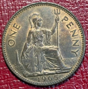 HIGH GRADE AU/UNC 1965 GREAT BRITAIN PENNY QUEEN ELIZABETH COIN-MAY353 - Picture 1 of 2