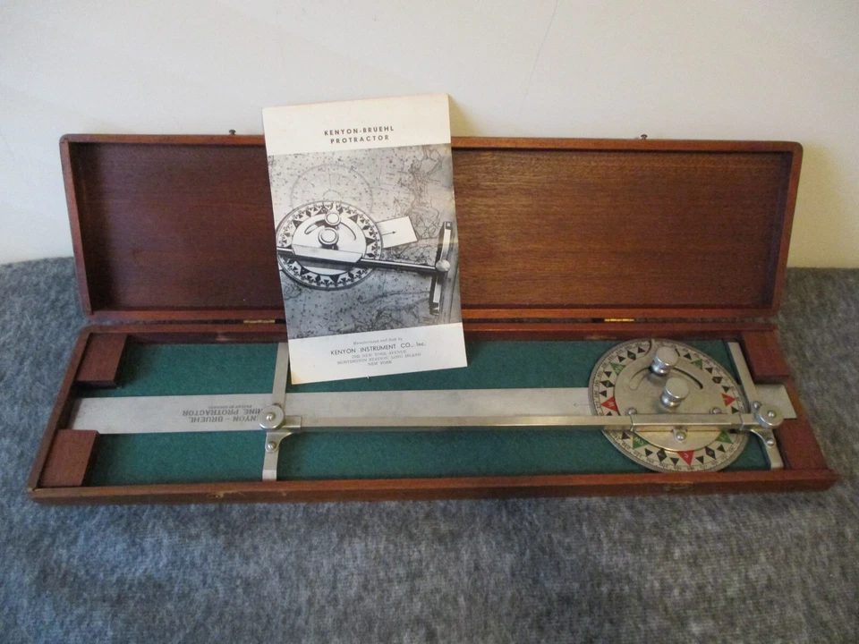 VINTAGE MARINE PROTRACTOR KENYON-BRUEHL -PROFESSIONAL INSTRUMENT w/ORIG WOOD BOX - Image 1 of 4