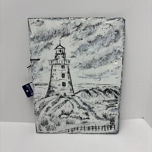 Leuchtturm handbemalt auf grauem Schiefer Ozean Leuchtturm Strand signiert brandneu - Bild 1 von 16