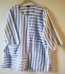 Gordon Smith Ladies US 14 AU 16 Blouse Blue White Striped Cotton Coastal Beachy - Picture 1 of 10