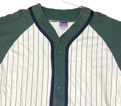 Vintage Champion Green Baseball Jersey Shirt size XXL Old Style Stripe - Image 1 of 4
