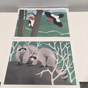 Lote de 2 mapaches pájaros carpinteros cabeza roja impresiones litografía W. Morgan - Imagen 1 de 8