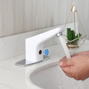 White Basin Sink Tap Hand Free Automatic Electronic Sensor Touchless Faucet - Picture 1 of 9