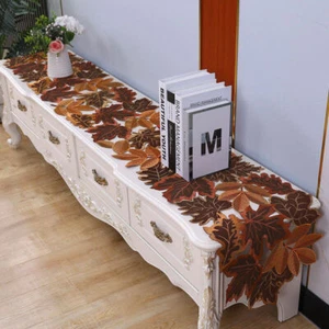 Embroidered Maple Leaf Table Runner Doilies Mats Thanksgiving Fall Harvest Decor - Picture 1 of 17